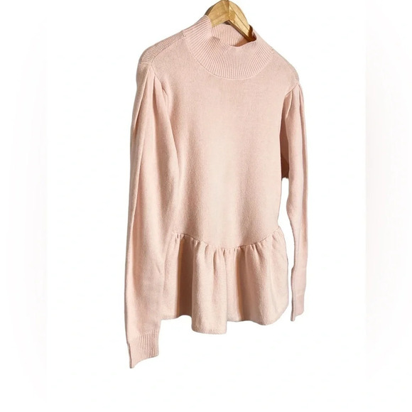 Eloquii Elements | Peplum Sweater Puff Sleeves Mock Neck Pink - Picture 4 of 10